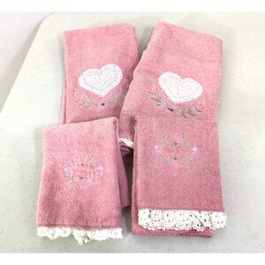 Cannon Vintage Pink Embroidered Towel Set of 4